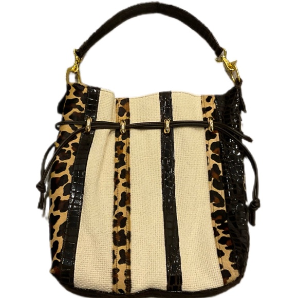 ANDRE OLIVER  Shoulder Bag Cow Fur  Black Cream Animal Print - Picture 1 of 12